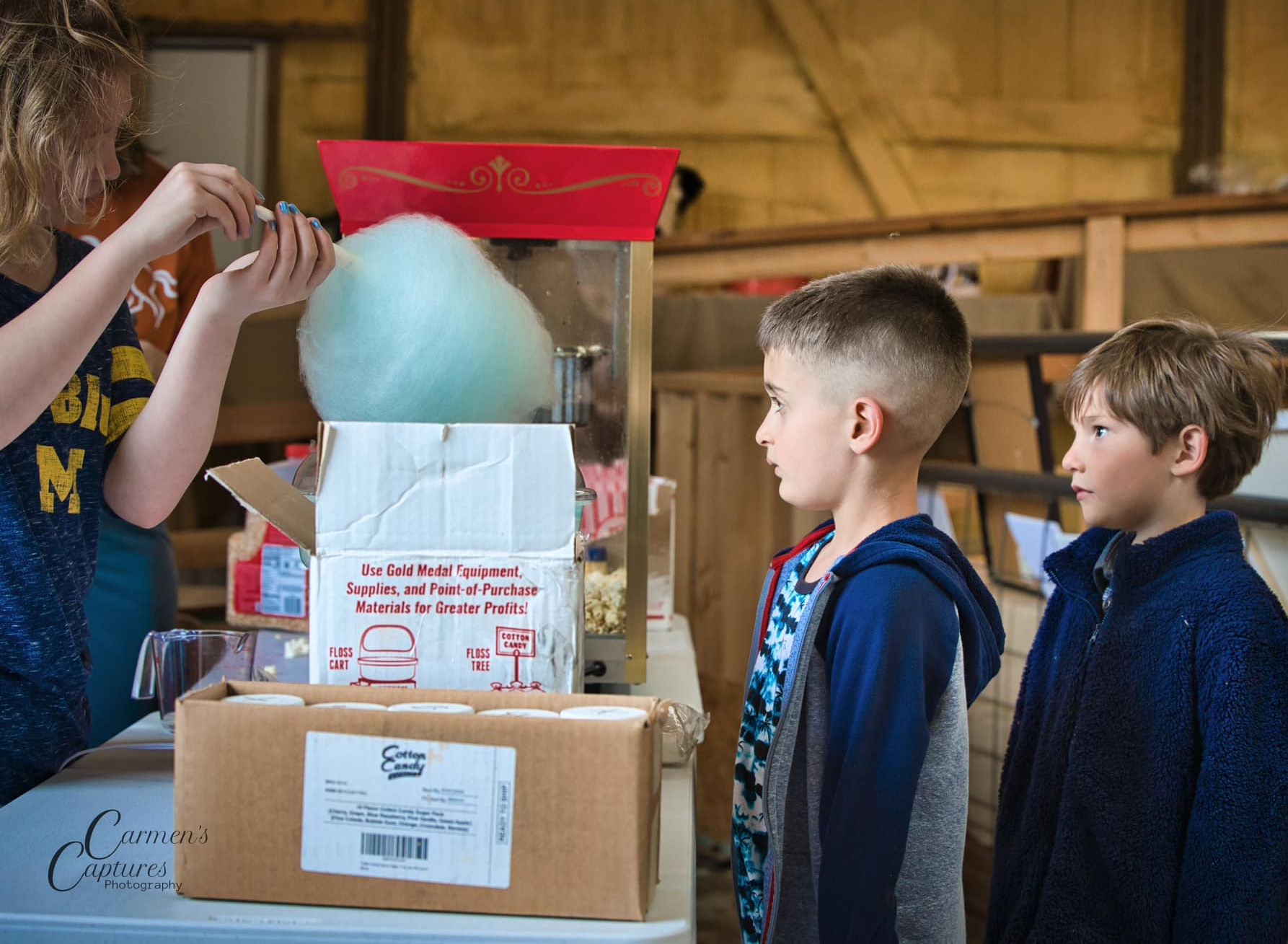 Blue spinning cotton candy for waiting children